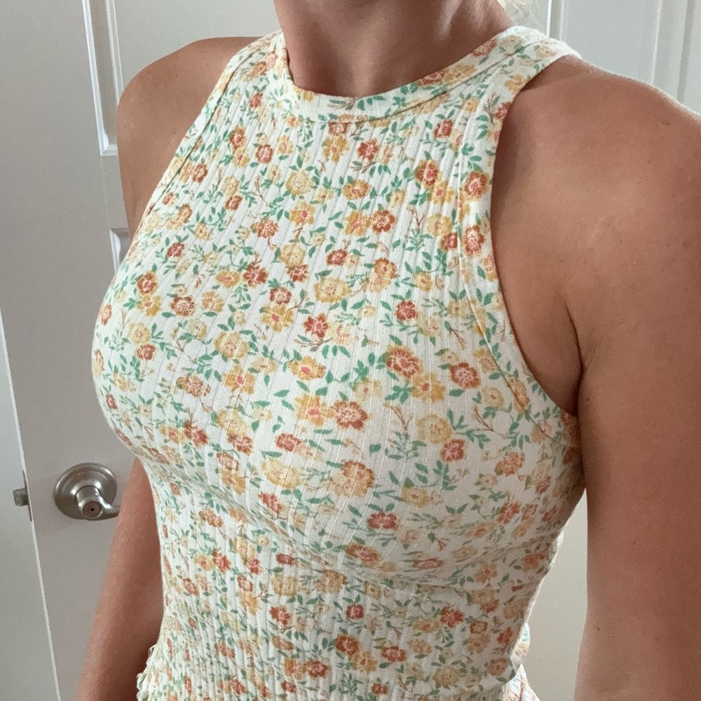 Billabong Floral High-Neck Dress - Cream and Orange